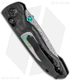 Benchmade 698-181 Foray Gold Class AXIS Lock Knife Marbled CF (3.2" Damasteel) 8 Benchmade 698-181 Foray Gold Class AXIS Lock Knife Marbled CF (3.2" Damasteel) -Benchmade Shop Benchmade 698 181 Foray Gold Class AXIS Lock Marbled CF Damasteel BHQ 78756 jr side