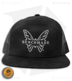 Benchmade Knives Snap Back Mesh 7 Panel Hat W/ Embroidered Logo - Black -Benchmade Shop Benchmade Knives Snap Back Mesh 7 Panel Hat Leather Logo Black BHQ 123100 jr bottlecap