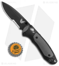 Benchmade 595SBK Mini Boost AXIS-Assist Knife Black/Gray (3.11" Black Serr) -Benchmade Shop Benchmade Mini Boost AXIS Assist Black Gray Black Serr 595SBK BHQ 78761 jr bottlecap
