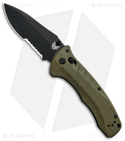 Benchmade Turret AXIS Lock Folding Knife OD Green G-10 (3.7" Black Serr) 980SBK 1 Benchmade Turret AXIS Lock Folding Knife OD Green G-10 (3.7" Black Serr) 980SBK